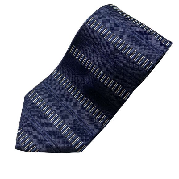 Tommy Hilfiger Tie Men's Blue Stripes 100% Silk 57.5" x 3.5" USA Y2K - Picture 1 of 5